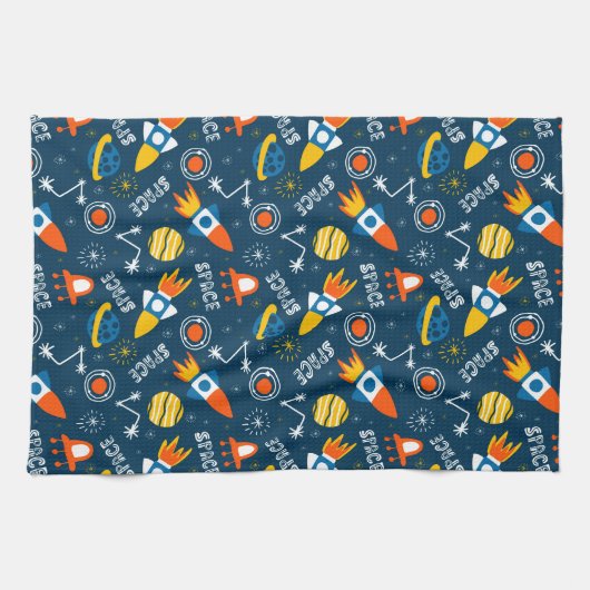 Cute Colorful Space Adventtern Theedoek (Horizontaal)