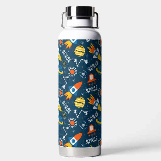 Cute Colorful Space Adventtern Waterfles (Achterkant)