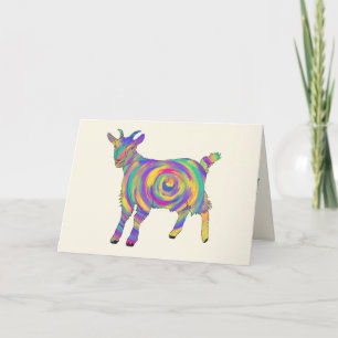 Cute Colorful Spiral Goat Funny Quirky Animal Art Kaart