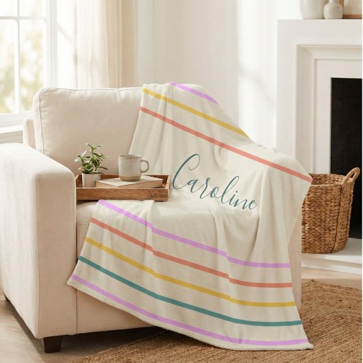 Cute Colorful Summer Stripes Personalized Fleece Deken