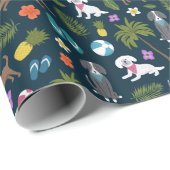 Cute Colorful Tropical Dogs Pattern | marine Cadeaupapier (Rol Hoek)
