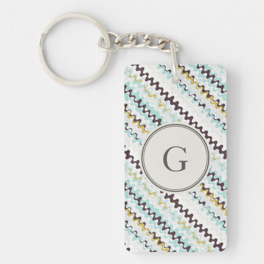 Cute colorful turkooizen abstract patroonmonogram sleutelhanger (Voorkant)