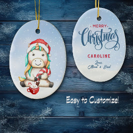 Cute Colorful Unicorn Candy Cane Kinder Keramisch Ornament