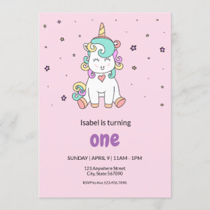 Cute Colorful Unicorn Pastel Pink Birthday Kaart