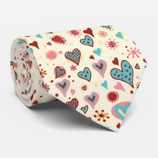 Cute Colorful Valentijns Hearts Pattern Stropdas (Opgerold)