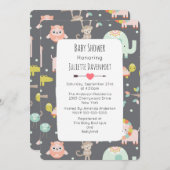 Cute Colorful Wild Animals Baby shower Invitation (Devant / Derrière)