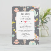 Cute Colorful Wild Animals Baby shower Invitation (Debout devant)