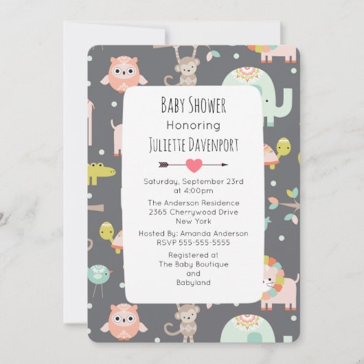 Cute Colorful Wild Animals Baby shower Invitation (Devant)