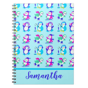 Cute Colorful Winter Penguins Personalized Notitieboek