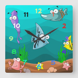 Cute ColorfulSea Life under the Ocean with Numbers Vierkante Klok
