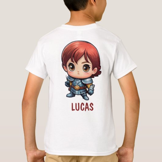 Cute Comic Kid Knight Character Custom T-Shirt (Dos)