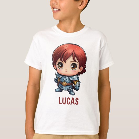 Cute Comic Kid Knight Character Custom T-Shirt (Voorkant)