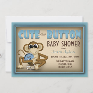 Cute comme un bouton Baby shower bleu Invitation