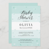 Cute Confetti Aqua Stripes Boy Baby shower nodigt Kaart (Voorkant / Achterkant)