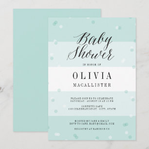 Cute Confetti Aqua Stripes Invitation Baby shower