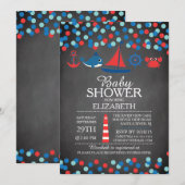 Cute Confetti Nautical Boys Baby shower Invitation (Devant / Derrière)