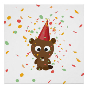Cute Confetti Party Beaver Perfect Poster