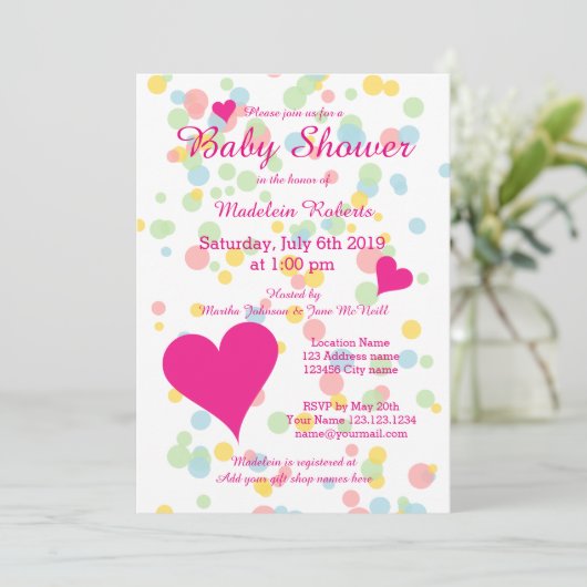 Cute confetti point bébé invitations de douche fil (Debout devant)