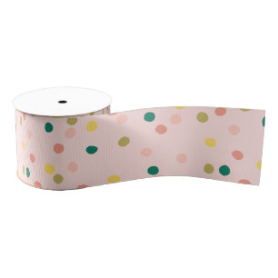 Cute Confetti Polka Dots Pattern roze Green Grosgrain Lint