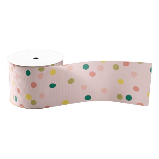 Cute Confetti Polka Dots Pattern roze Green Grosgrain Lint (Spoel)
