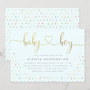 Cute Confetti Sprinkle Gold Boy Baby shower Kaart