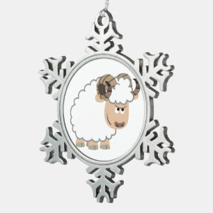 Cute Confident Cartoon Ram Tin Sneeuwvlok Ornament