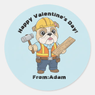 Cute Construction Bulldog Valentine Ronde Sticker