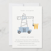 Cute Construction Crane Boy's Baby shower Invite Bedankkaart (Voorkant)