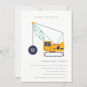 Cute Construction Crane Vehicle Baby shower Invite Bedankkaart