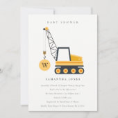 Cute Construction Crane Vehicle Baby shower Invite Bedankkaart (Voorkant)
