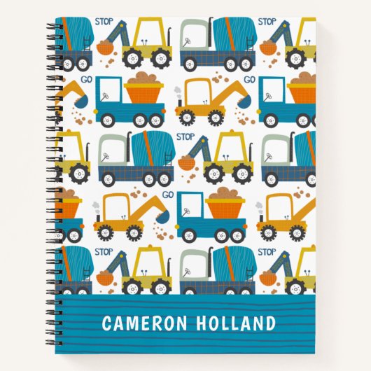 Cute Construction Diggers Personalized Notitieboek (Voorkant)