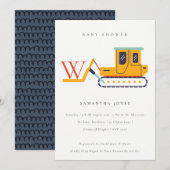 Cute Construction Fork Lift Monogram Baby shower Bedankkaart (Voorkant / Achterkant)