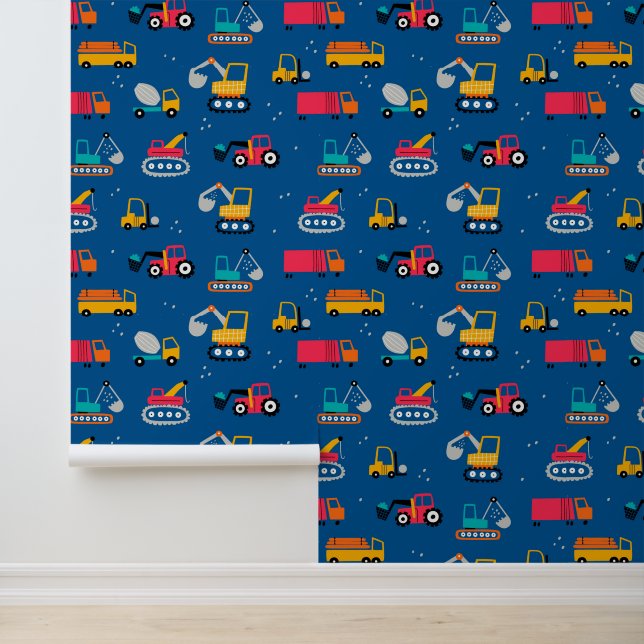 Cute Construction Movers Pattern Behang (Applicatie)