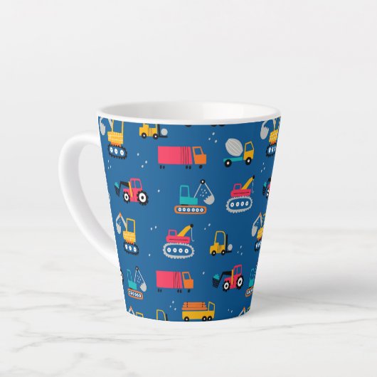 Cute Construction Movers Pattern Latte Mok (Linkerhoek)