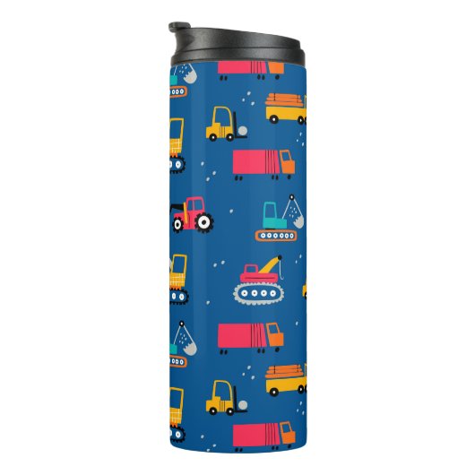 Cute Construction Movers Pattern Thermosbeker (Geroteerd rechts)