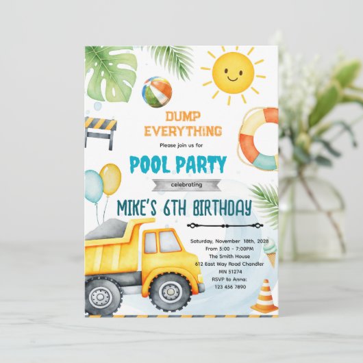 Cute construction pool theme invitation (Debout devant)