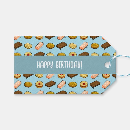 Cute Cookies Happy Birthday! Biscuit Pixel Pattern Cadeaulabel (Voorkant (Horizontaal))