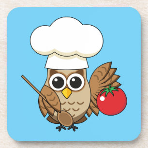 Cute Cooking Owl Cartoon Bier Onderzetter