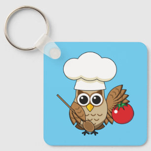Cute Cooking Owl Cartoon Sleutelhanger
