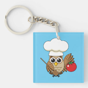 Cute Cooking Owl Cartoon Sleutelhanger