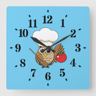 Cute Cooking Owl Cartoon Vierkante Klok