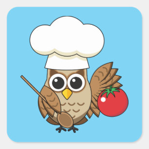 Cute Cooking Owl Cartoon Vierkante Sticker