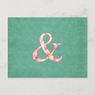 Cute Cool Pink Waterverf Ampersand op Blauwgroen Briefkaart