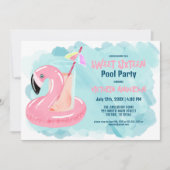 Cute Cool Tropical Flamingo Pool Party Sweet 16 Kaart (Voorkant)