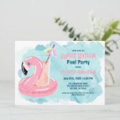 Cute Cool Tropical Flamingo Pool Party Sweet 16 Kaart (Staand voorkant)