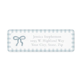 Cute Coquette Bow Blue Gingham Return Address  Etiket