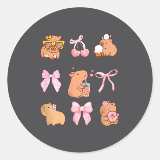 Cute Coquette Bow Capybara Pajamas Pjs Clothes Gir Ronde Sticker (Voorkant)