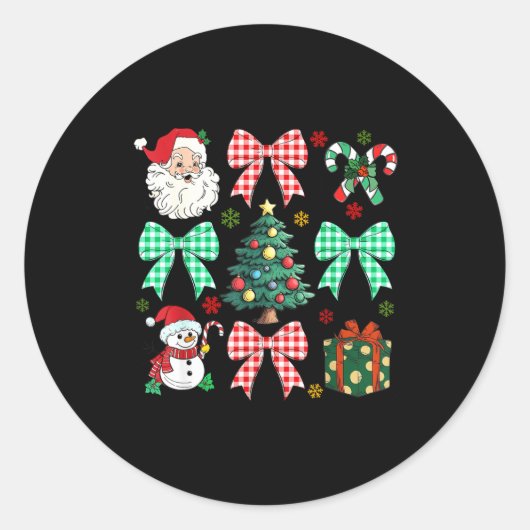 Cute Coquette Bow Christmas Tree Santa Gingerbread Ronde Sticker (Voorkant)