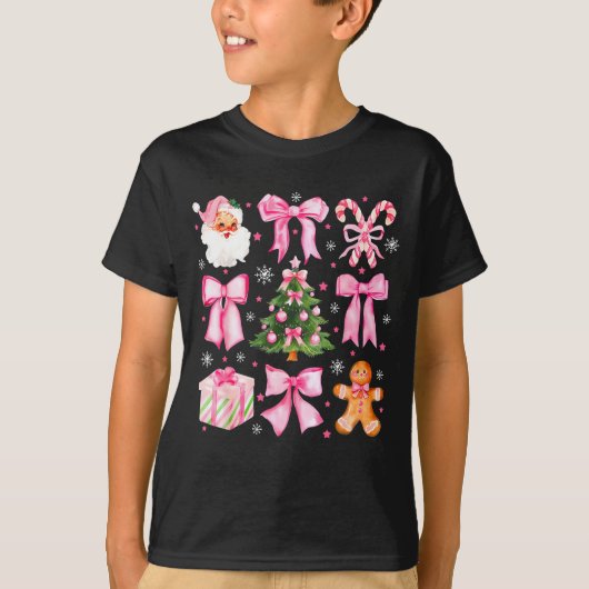 Cute Coquette Bow Nk Christmas Tree Santa Gingerbr T-shirt (Voorkant)