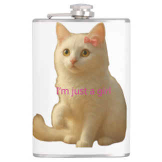 Cute Coquette White Cat I'm Just a Girl Pink Bow Heupfles